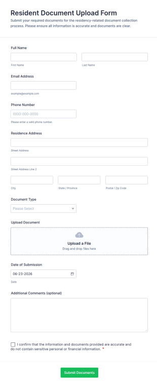 Resident Document Upload Form Template