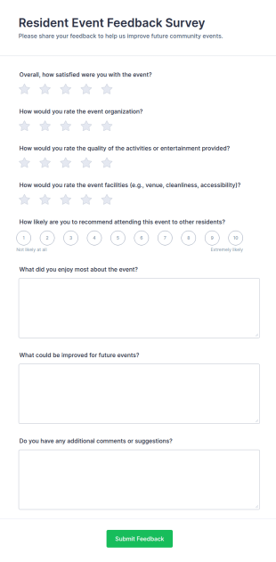 Resident Event Feedback Survey Form Template