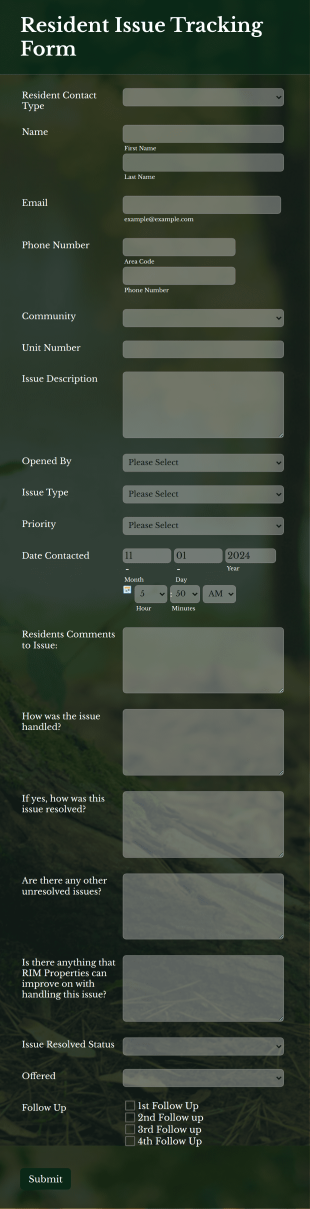 Resident Issue Tracking Form Template