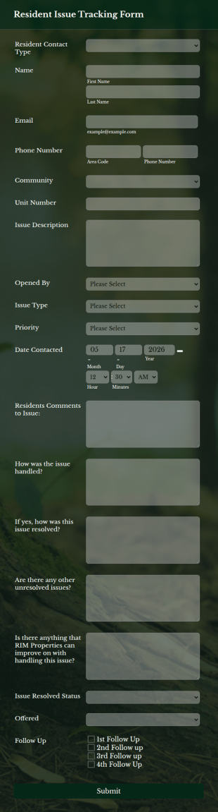 Resident Issue Tracking Form Template