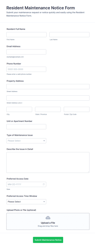 Resident Maintenance Notice Form Template