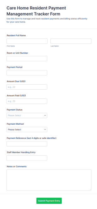 Resident Payment Management Tracker Form Template