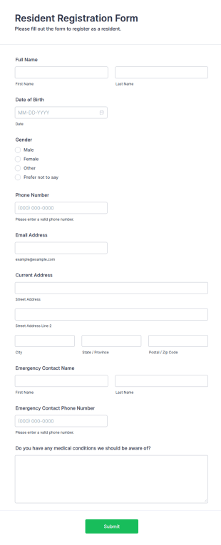 Resident Registration Form Template
