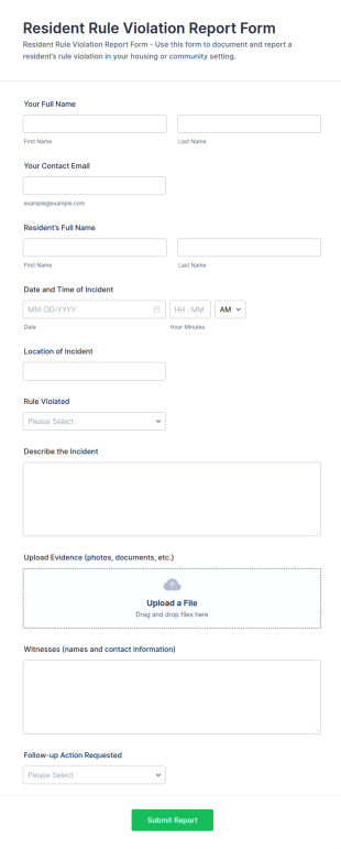 Resident Rule Violation Report Form Template