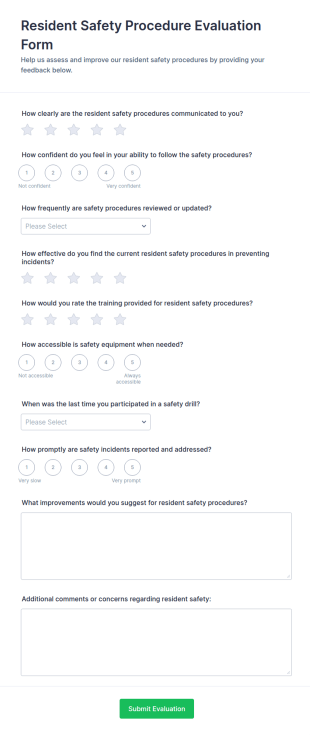 Resident Safety Procedure Evaluation Form Template