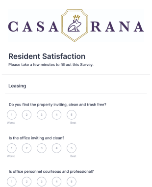 Resident Satisfaction Survey 1 3 Beds Form Template