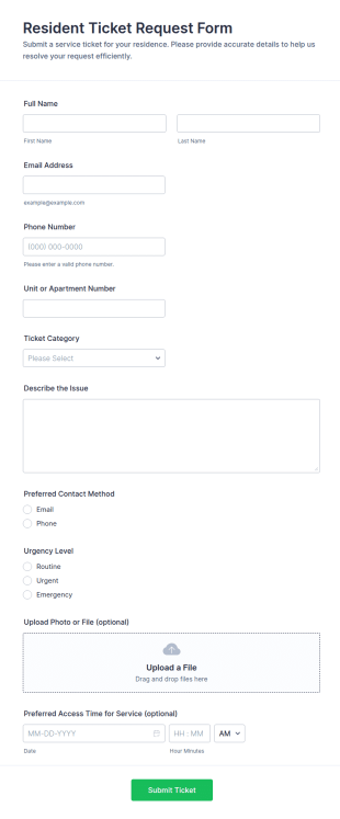 Resident Ticket Request Form Template
