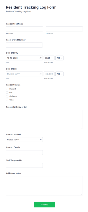 Resident Tracking Log Form Template