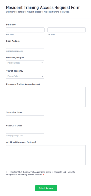 Resident Training Access Request Form Template