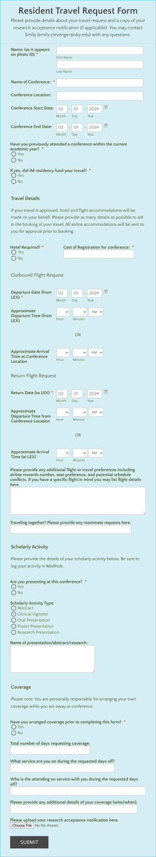 Resident Travel Request Form Template