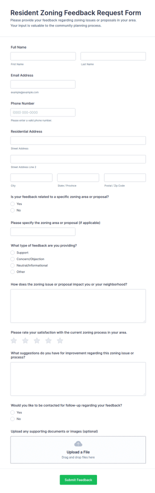 Resident Zoning Feedback Request Form Template