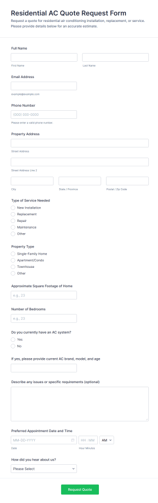 Residential AC Quote Request Form Template