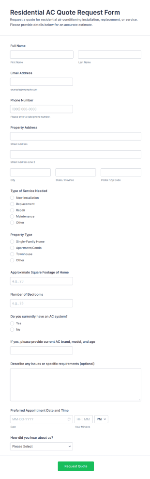Residential AC Quote Request Form Template
