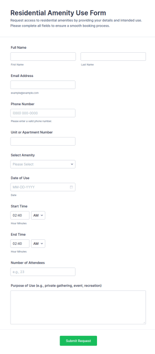 Residential Amenity Use Form Template