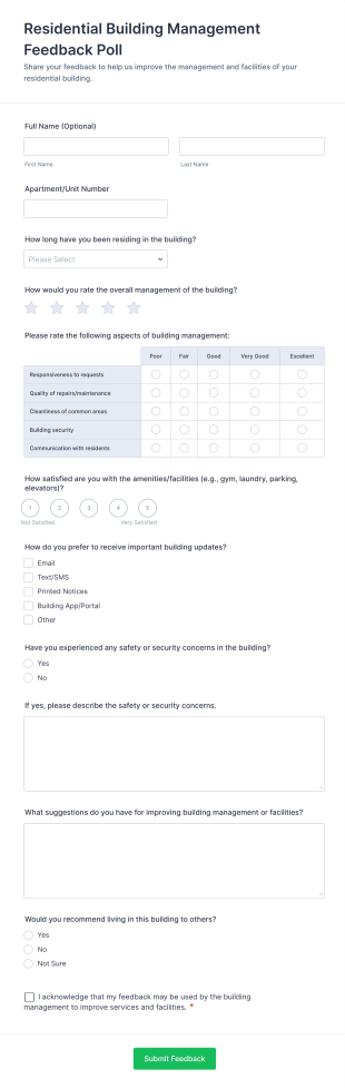 Residential Building Management Feedback Poll Form Template
