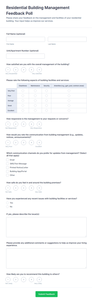 Residential Building Management Feedback Poll Form Template