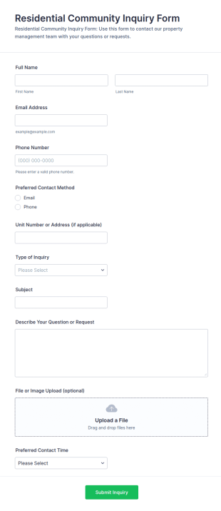 Residential Community Inquiry Form Template