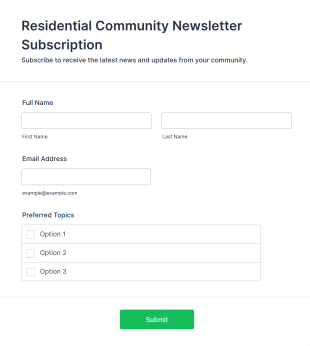 Residential Community Newsletter Subscription Form Template