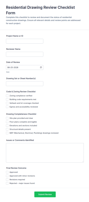 Residential Drawing Review Checklist Form Template