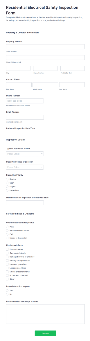 Residential Electrical Safety Inspection Form Template