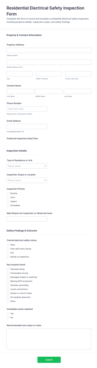 Residential Electrical Safety Inspection Form Template