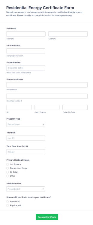 Residential Energy Certificate Form Template