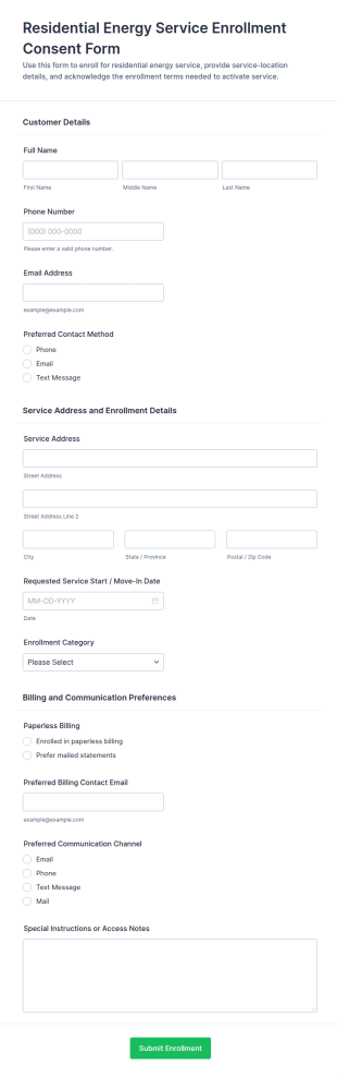 Residential Energy Service Enrollment Consent Form Template