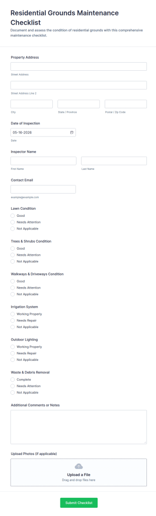 Residential Grounds Maintenance Checklist Form Template