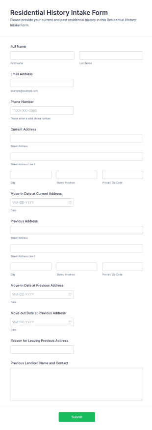 Residential History Intake Form Template