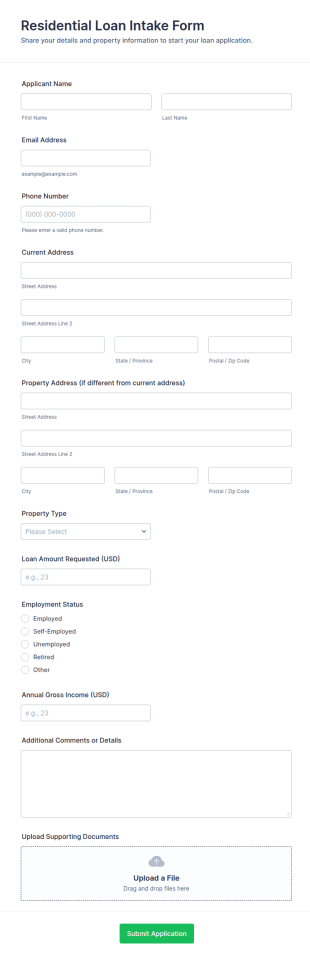 Residential Loan Intake Form Template