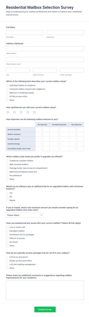 Residential Mailbox Selection Survey Form Template