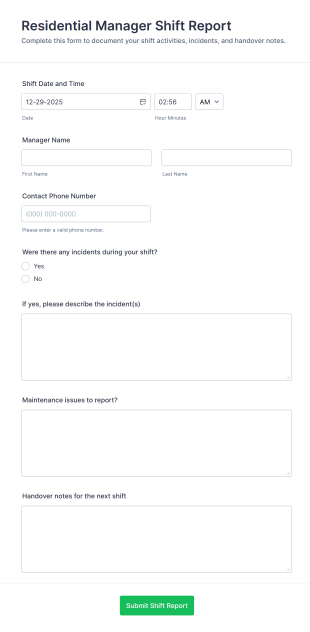 Residential Manager Shift Report Form Template