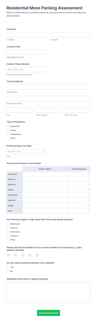 Residential Move Packing Assessment Form Template