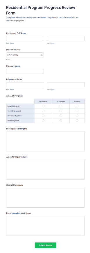 Residential Program Progress Review Form Template