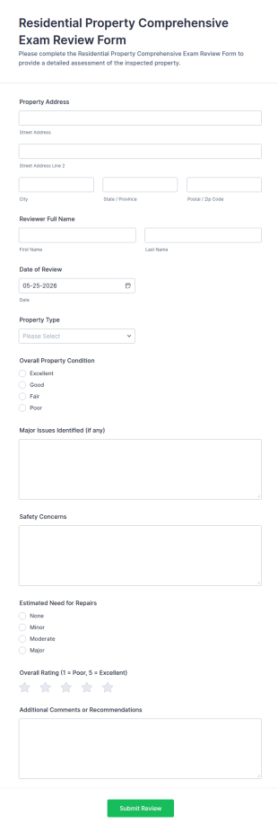 Residential Property Comprehensive Exam Review Form Template