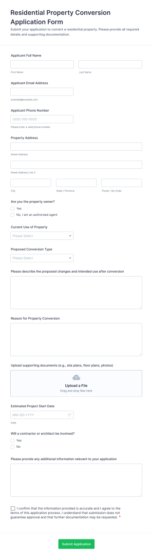 Residential Property Conversion Application Form Form Template