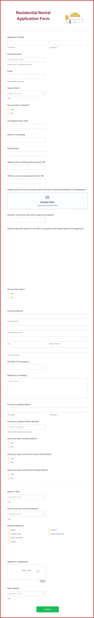 Residential Rental Application Form Template