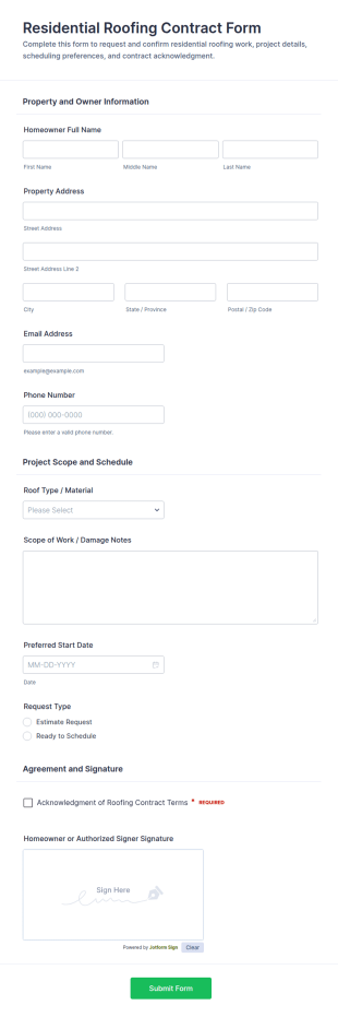 Residential Roofing Contract Form Template