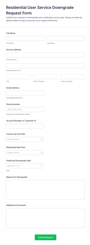 Residential Service Downgrade Request Form Template