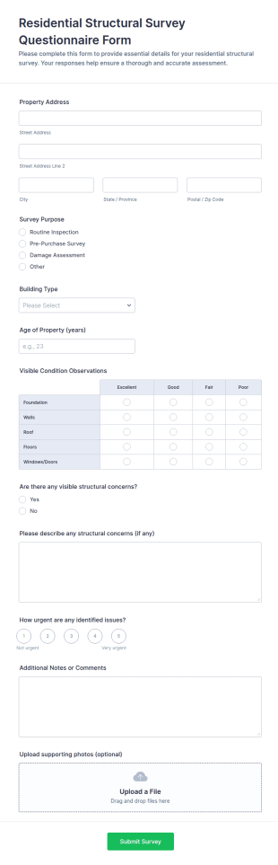 Residential Structural Survey Questionnaire Form Template