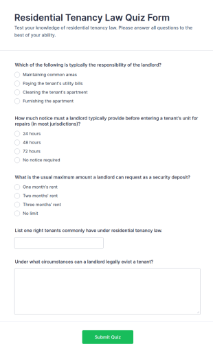 Residential Tenancy Law Quiz Form Template