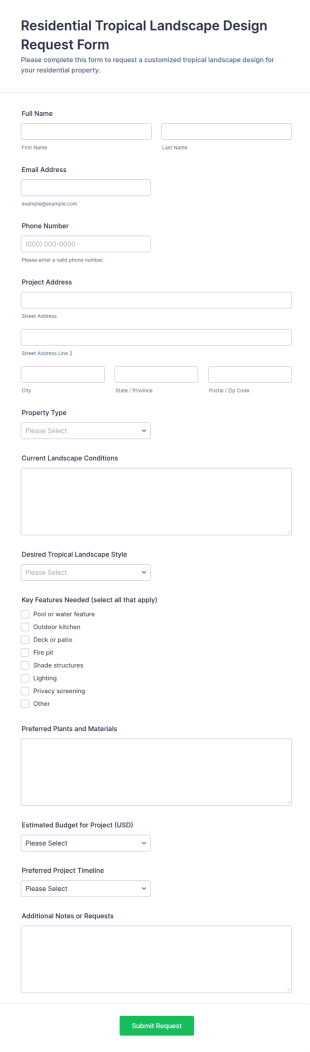 Residential Tropical Landscape Design Request Form Template
