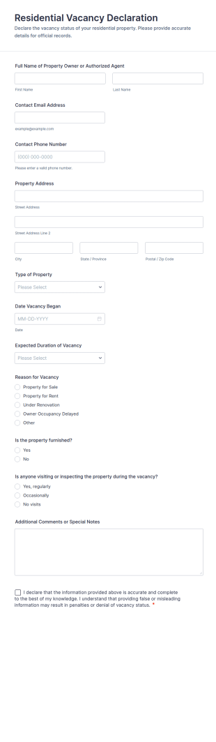 Residential Vacancy Declaration Form Template