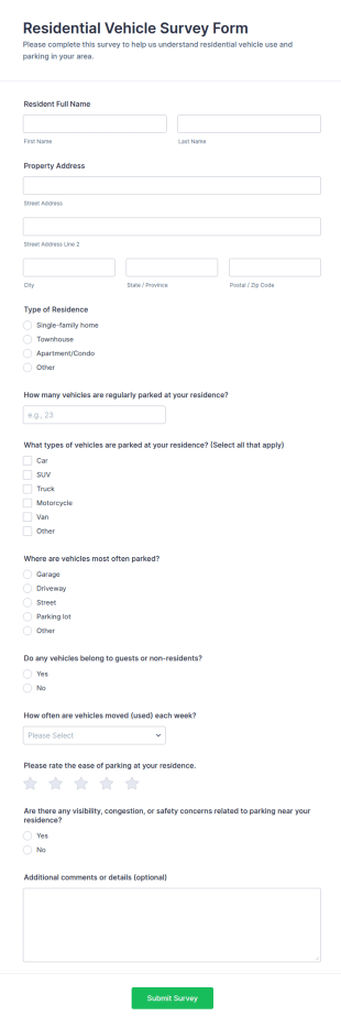 Residential Vehicle Survey Form Template