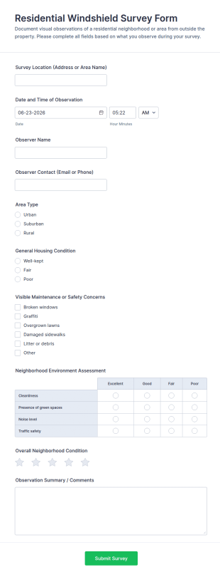 Residential Windshield Survey Form Template