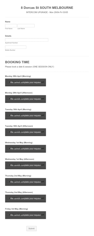 Residents Booking Form Template