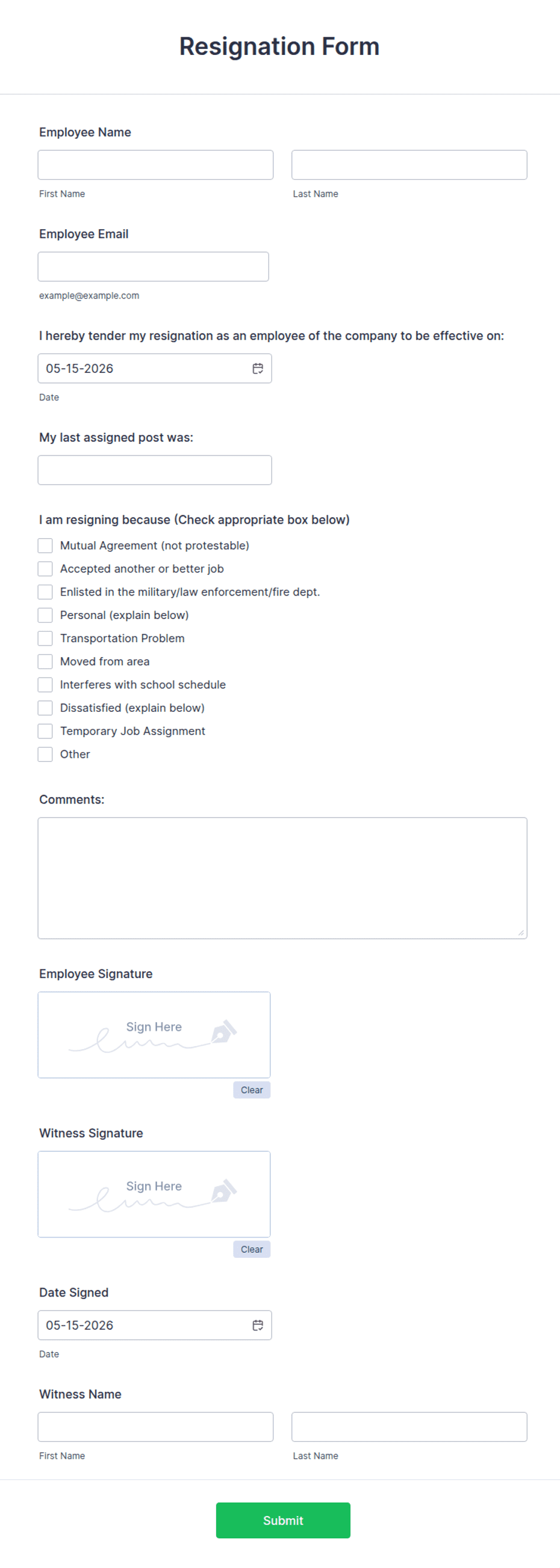 Form Of Resignation