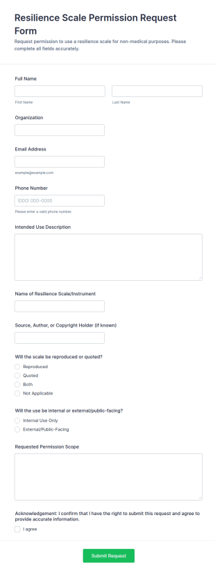 Resilience Scale Permission Request Form Template