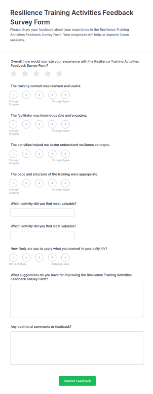 Resilience Training Activities Feedback Form Template