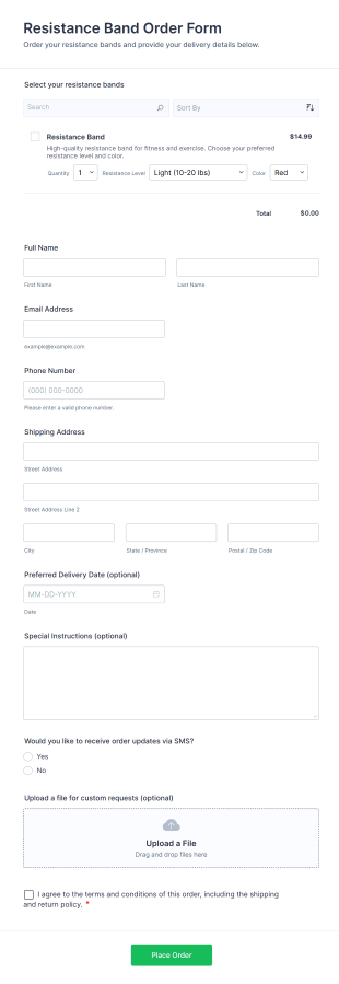 Resistance Band Order Form Template